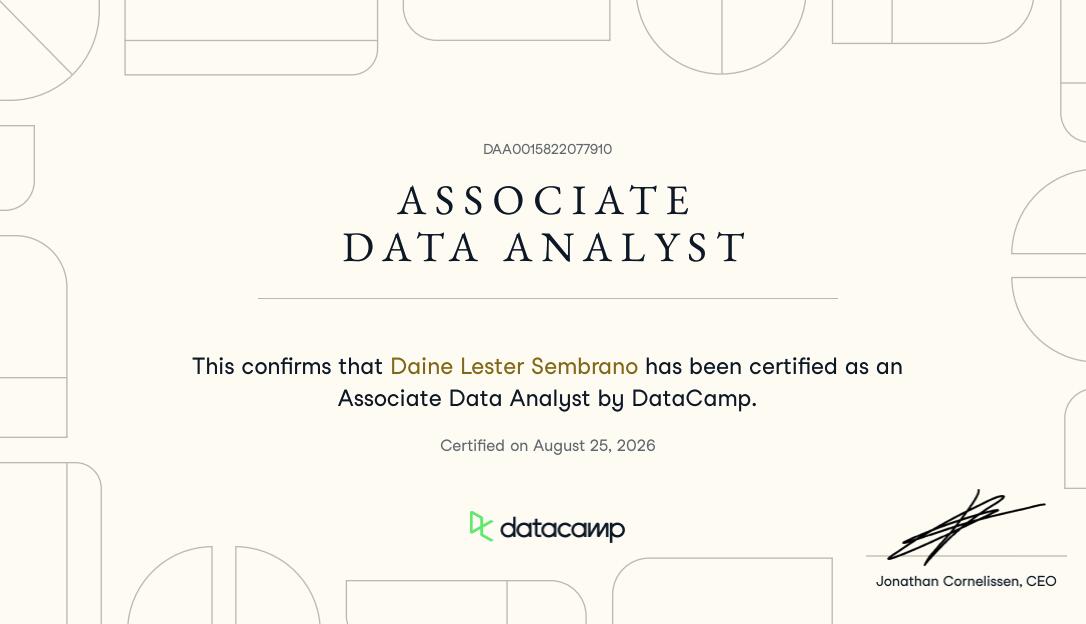 DataCamp Data Analyst Associate certificate