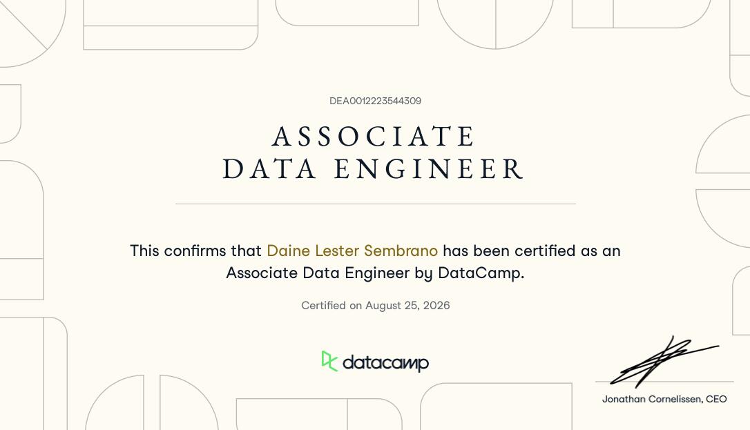 DataCamp Data Engineer Associate certificate